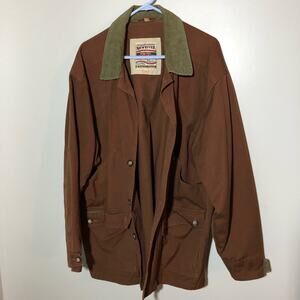 Vintage New River brown chore coat barn jacket corduroy collar mens L classic